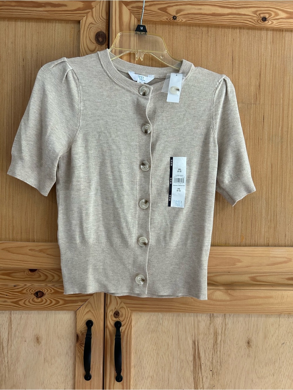Time and Tru Cream Short-Sleeve Button Cardigan
